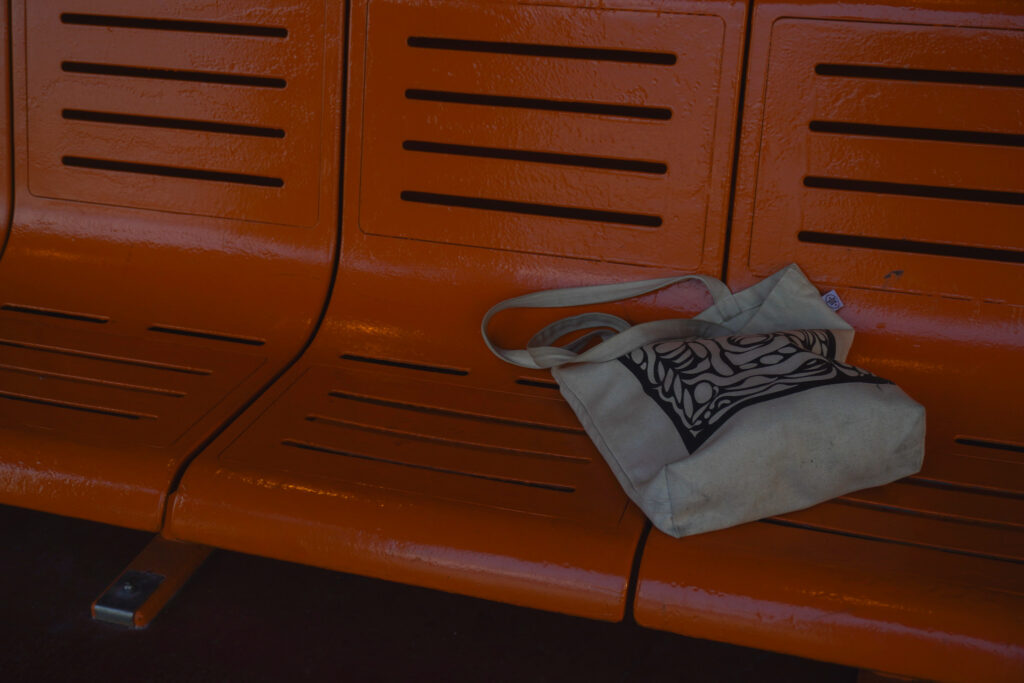tote bag sur le banc du ferry de new york